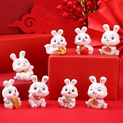 8 pieces 2023 Year of the Chinese zodiac miniature Rabbit Rabbit Chaxy figurine rabbit figurine doll house ornament spring festival decorations.. DIAYTAR NIGERIA: Where every Nigerian finds affordable products delivered within the week.
