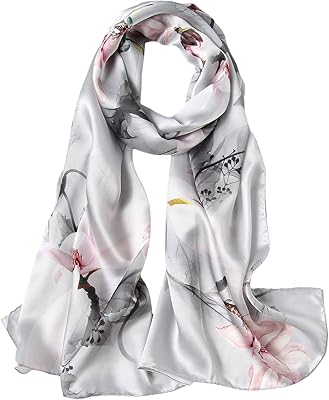 Mulberry silk scarf for women, long satin scarf with floral print, shawl, 170 cm x 53 cm.. Everyday deals, every category — only on DIAYTAR Nigeria.