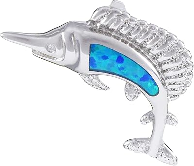 Magnificent Marlin Opal Hawaiian Opal Fish necklace, Bleue Opal Espadon pendant in Sterling silver, n6161a, metal, opal.. Find more for less — only on DIAYTAR Nigeria.