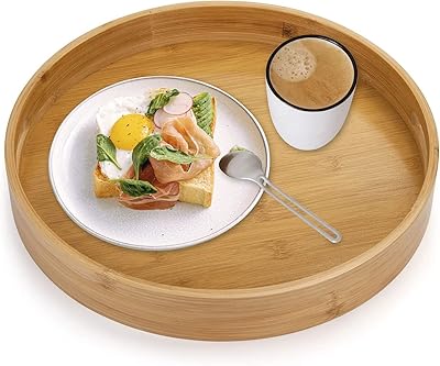 Set of round service trays with handles - Bamboo round tray for coffee table, dining table and pouf (XLARGE 40 cm).. DIAYTAR NIGERIA: Bringing quality products to your doorstep at prices that won't break the bank.