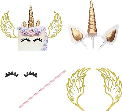 Cake decoration kit, unicorn birthday decorations, with reusable paper eyelashes and unicorn wings, party supplies for birthday party, wedding, baby shower.. DIAYTAR NIGERIA: Making online shopping accessible with affordable prices and nationwide delivery service.