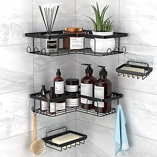 Corner shower support with bagcry holder, stainless steel shower organizing corner with 12 hooks, without drilling and 4 powerful adhesives, bathroom organizer for shower room.. DIAYTAR NIGERIA: Making quality products accessible to all Nigerians at affordable prices.
