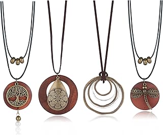 Long necklaces with wooden pendants for women, 4 pieces, set of handle -made brown sweater necklaces, thick ancient collar Bohème Libertle tree of life, bunk necklace, fashionable jewelry for women.. Experience shopping freedom with DIAYTAR NIGERIA's comprehensive marketplace delivered within 8 days.