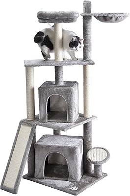 Ilam modern chat tree with bed and scratch, interior cat tower on several levels of 156 cm, cat toys on several levels for kittens and kittens with sisal pole, cat hammate and climbing toys (light gray cat tree).. Shop without compromise at DIAYTAR NIGERIA, where quality, affordability, and quick delivery coexist.
