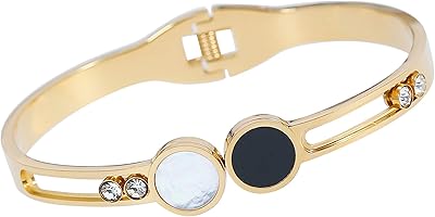 Trendy Women's Moonstone Trendy Bracelet, Stainless Steel, superb double round acrylic telescope, set with crystals, detailed cuff bracelet.. Experience budget-friendly shopping at DIAYTAR NIGERIA, Nigeria's premier online marketplace with quick delivery.
