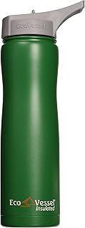 Stainless steel water bottle with triple insulation Ecovacil Trimax with foldable sammit - green straw - 24 oz.. DIAYTAR NIGERIA brings the market to your fingertips with affordable prices and swift delivery services.