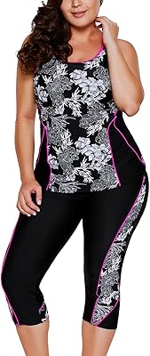 Two-piece swimsuit without sleeve with large alvaq size flowers for women with Capri pants (M-3XL).. DIAYTAR NIGERIA brings the marketplace to your home with budget-friendly prices and nationwide delivery.