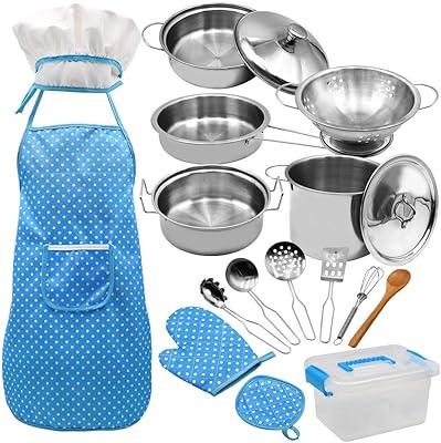 Dilmaon 18 pieces 304 Kitchen utensils for children in stainless steel, Kitchen kitchen utensils, children's kitchen toys with storage box (blue).. Shop without boundaries at DIAYTAR NIGERIA, offering extensive variety at prices you'll appreciate.