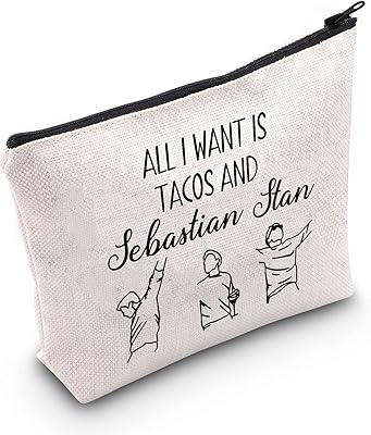 G2TUP Sebastian Stan Fan Gift All I want, it's Tacos and Sebastian Stan Makeup Trush Bucky Barnes Fan Gift Winter Soldier Backpack, Sebastian Stan White Bag,.. DIAYTAR NIGERIA: Where affordability and variety meet with convenient delivery within 8 days.