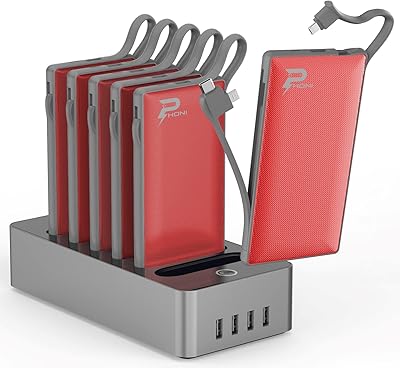 Power charger for 6 in 1 phone, mobile battery with integrated cable compatible with USB-C Lightning and Micro USB, fast charge, compact and end 10,000 mAh, compatible with iPhone, Samsung and iPad (Red).. DIAYTAR NIGERIA promises affordability and variety with every purchase, delivered in 5-8 days.