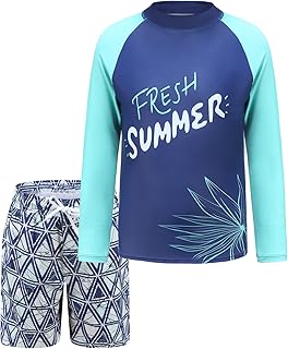 A set of two -piece swimsuit for boy with a long -sleeved swimsuit for children.. Shop with confidence at DIAYTAR NIGERIA, enjoying competitive prices and delivery within 8 days.