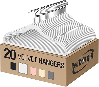 Red Dot Gift® Lot of 20 velvet hangers 45 cm, durable and resistant for coats and clothing (white, 20).. Experience DIAYTAR NIGERIA, where extensive product variety meets pocket-friendly prices and reliable delivery.
