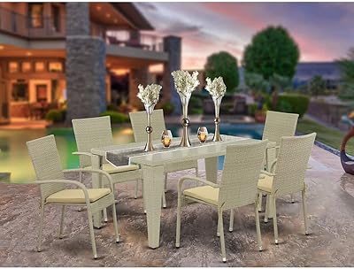 Sharq Furniture Try a set of Natural Wicker Dining Room of 7 rooms Gugu703A including a patio table and 6 armchairs for porch and garden with cushion in linen fabric.. Experience the convenience of boundless shopping with DIAYTAR NIGERIA's affordable platform and quick shipping.