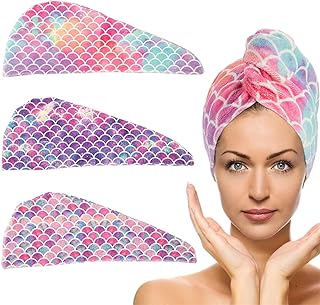 Hair drying towel, pack of 3 instant drying towels in ultra-absorbent microfiber with anti-frytis button, soft towel for girls, women and children, thick bath (siren).. DIAYTAR NIGERIA: Making online retail accessible to all with affordable nationwide shipping.