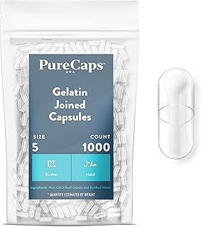 Pure Caps USA - Transparent gelatin capsules Size 5, 1000 Gel Capsules Empty without GMOs, Cosher, Gluten and Halal, Gel Capsules Pure Beef.. Shop with confidence at DIAYTAR NIGERIA, enjoying competitive prices and delivery within 8 days.