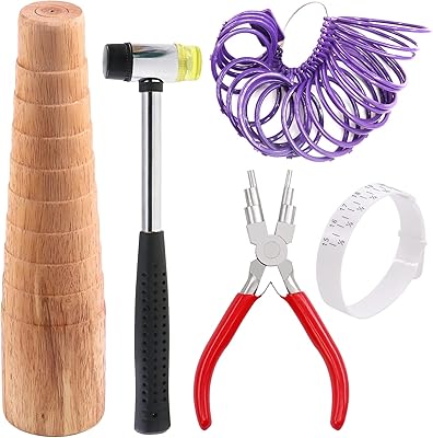 Set of 5 -piece glarks jewelry tools including a wooden bracelet calibrator, a jewelry hammer, jewelry pliers, a ring caliber for jewelry manufacturing.. Your daily needs delivered to your door — DIAYTAR Nigeria style.