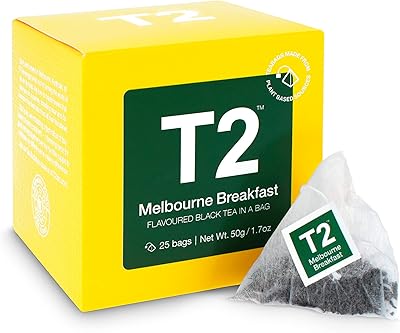 T2 TEA - Black tea Melbourne Breakfast, 25 tea sachets in a box, flavored tea with sweet vanilla, 50 g (B125AE019).. For everyday items and more, trust DIAYTAR Nigeria.