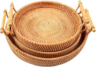 Round rattan round service tray, round rattan round service tray by hand, versatile, carefully polished, for the living room (lot of 3).. DIAYTAR NIGERIA brings the marketplace to your home with budget-friendly prices and nationwide delivery.