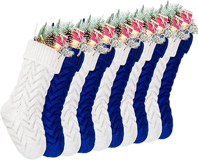 Kunida Christmas stockings, 18 -inch white and blue knitted stockings for Christmas decorations, 10 pieces.. DIAYTAR NIGERIA connects you with what you need at prices you'll love, delivered within 8 days.