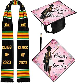 2 graduation stoles, scarf, 2023 class, with diploma delivery caps, set of black decorations for students, black girls, college, classic color, one size.. DIAYTAR NIGERIA: Making quality accessible to all Nigerians with affordable prices and quick delivery.