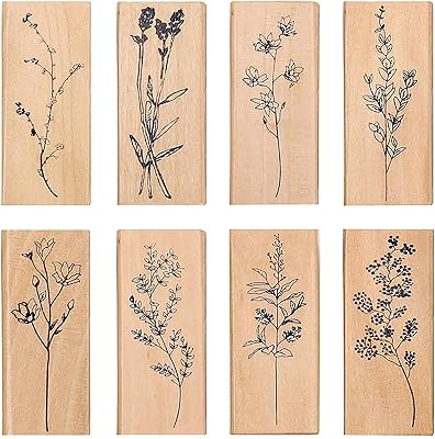 Dazed 8 pieces in rubber mounted on wood, set of decorative rubber pads in wood and flowers for crafts, diary, scrapbooking.. DIAYTAR NIGERIA transforms dreams into deliveries with our affordable prices and reliable shipping.