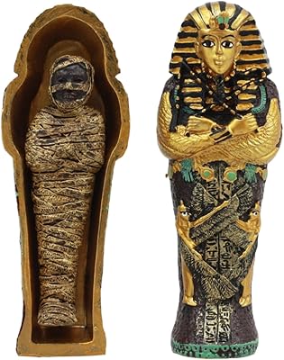 The coffin of the Egyptian Tutankhamon pharaoh with a mummy -shaped statue.. DIAYTAR NIGERIA: Where quality meets affordability, with thousands of products delivered in less than 8 days.