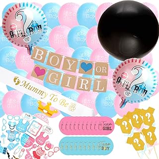 Kit of decorations for prenatal celebration revealing the kind of 64 pieces, 36 inch balloon, confetti balloons, banner and photography accessories.. Get what you need, when you need it — DIAYTAR Nigeria delivers fast.