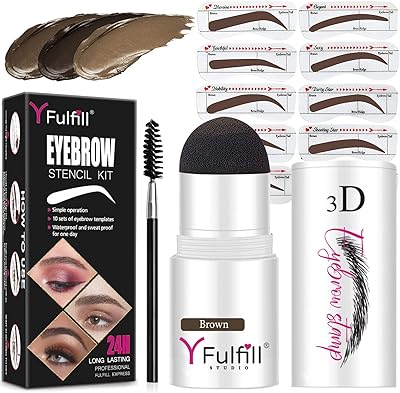 Kit of YFULFILL buffers and eyebrow stencils for perfect eyebrow makeup, easy to use, waterproof and natural appearance, includes a coil and 10 eyebrow stencils (brown).. Shop smart with DIAYTAR NIGERIA, offering a vast product range delivered to your doorstep within a week.