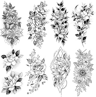 Dayoung 8 Temporary 3D Tattoo Leaves with Large Flower, False Waterproof Tattoos For Bras and Peony Flower for Women and Girls (Flower 3).. DIAYTAR NIGERIA: Making quality products accessible to all Nigerians at affordable prices.