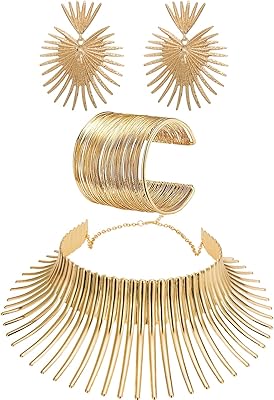 Wainis Ensemble Necklace, Earrings and African Earks and Bracelets for Women, African Tribal Bijoux in the shape of a gold, metal, without precious stones.. DIAYTAR NIGERIA: Your gateway to affordable products delivered reliably across Nigeria.