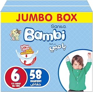 Sanita Bambi, Size 6, XXL, 16 kg and more, Jumbo package, 58 layers.. Explore the biggest product variety online — only at DIAYTAR Nigeria.