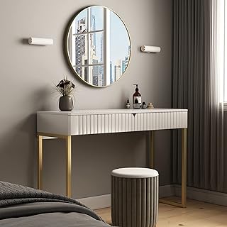 White dressing table with 2 drawers, golden and white office, modern house office, makeup table, entrance console table, sofa table (golden feet).. Buy better with DIAYTAR Nigeria — the ultimate e-commerce platform in Nigeria.