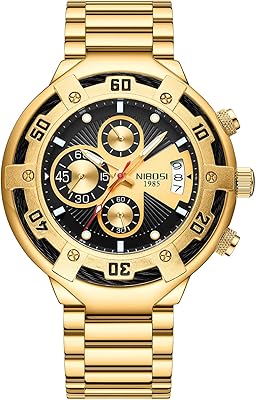 Analog watches for quartz stainless steel for golden men, chronograph watch, waterproof military watch with calendar, modern.. Fast delivery, fair prices, and full variety — only on DIAYTAR Nigeria.