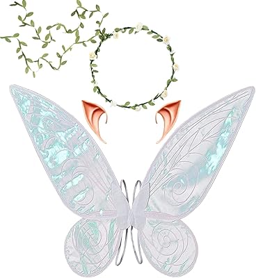 Butterfly fairytale costume for women and girls, princess wings with glitter, Halloween party gifts with elf ears, flower crown.. Shop with purpose at DIAYTAR NIGERIA and receive products at unbeatable prices within the week.