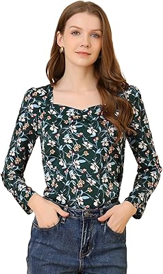 Allegra K Haut relaxed with square collar for women floral blouse.. DIAYTAR NIGERIA: Making online retail accessible to all with affordable nationwide shipping.