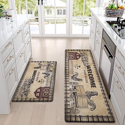 Aspmez set of 2 rustic anti-fatigue kitchen mats, waterproof and non-slip matted kitchen mat, washable kitchen carpet on the floor in chicken, comfortable carpet for the kitchen and the house, 18.. DIAYTAR NIGERIA delivers affordability and convenience with every purchase, shipped within the week.