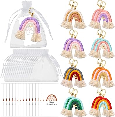 Nosi Mini keychain in macramé rainbow bohemian style, organza bags, thank you cards for birthday, wedding, baby shower, bohemian hippie party supplies (8 pieces).. DIAYTAR NIGERIA connects you with thousands of products at competitive prices, delivered within a week.