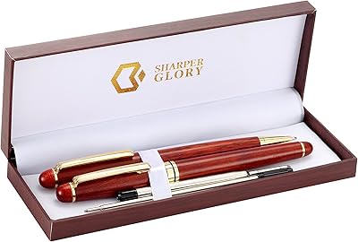 Set of rosewood pens (P7002RB) - Set of ball and wooden gel pens handcrafted with matching gift box and 2 Sharper Glory recharge pens.. DIAYTAR NIGERIA connects desires with reality through affordable prices and reliable delivery service.