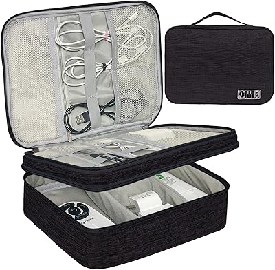 Ogitok electronic travel electronic storage bag to organize cables and trips, large double -layer waterproof storage bag for adapter, chargers, external battery, mouse, iPad, Mobile, Kindle, SD card, wires and reader - Black.. DIAYTAR NIGERIA: Where shopping meets satisfaction with affordable prices and delivery within 8 days.