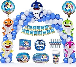 Party accessories and birthday decorations with Baby Shark motif, 9 inch size, plates, cups, towels, knives, spoons, 7 inch forks and balloons of the Baby Shark family for evenings on the theme of sharks.. Nigeria's fastest-growing e-commerce site offers unbeatable prices and delivery within 8 days.