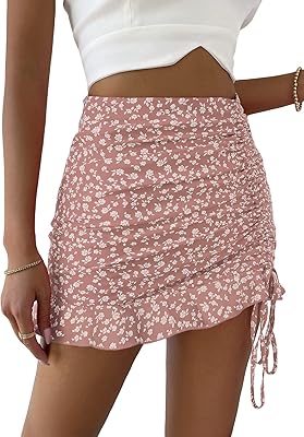 Mini-skirt Georgeletter with floral print for women with side tightening cord and ruffle hem.. DIAYTAR NIGERIA bridges the gap between desire and affordability with nationwide delivery in under 8 days.