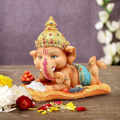 Ganesh tidal courses idol decoration of the house, statue of Ganesha decoration of the house, Pooja mandir statue made by hand (16 cm x 5.1 inches) - Decorations and gifts for the house.. DIAYTAR NIGERIA: Bridging the gap between consumers and quality products with affordable nationwide shipping.