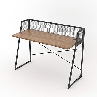 Computer desk at Home Canvas with modern industrial design, ideal for playing and studying - Walnut/black color - 110 x 91 x 53 cm.. Your digital shopping companion, DIAYTAR NIGERIA offers unmatched value with nationwide shipping.