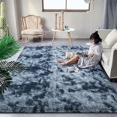 Duike Shaggy carpet super soft, soft carpet, tie-dye carpet for living room, bedroom, girl bedroom, children's bedroom, interior decoration, machine washable non-slip carpet, 4 x 6 feet, blue gray.. DIAYTAR NIGERIA: Your affordable shopping destination with thousands of products delivered in days.