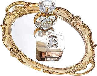 Decorative mirror tray for perfume jewelry organizer, organizer and wardrobe display, vanity tray, service tray, 24 cm x 35 cm (gold).. DIAYTAR NIGERIA: Where thousands of products meet affordable prices and reliable 5-8 day delivery.