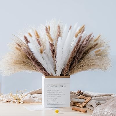 MERICATM PAMPA GRASS 70 PIECES | 15 pieces of white pampa, 15 natural pampe pieces, 30 reed pieces, 10 rabbit tail pieces, natural dried pampe grass for floral compositions and bohemian interior decoration.. DIAYTAR NIGERIA: Where shopping is easy, prices are low, and delivery is just days away.