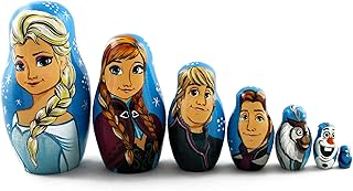 Russian fellow doll Matyushka, pretty cartoon figurines Elsa the queen of snow Elsa Elsa 7 pieces souvenir in hand painted by hand.. DIAYTAR NIGERIA connects desire with fulfillment through our affordable e-commerce platform.