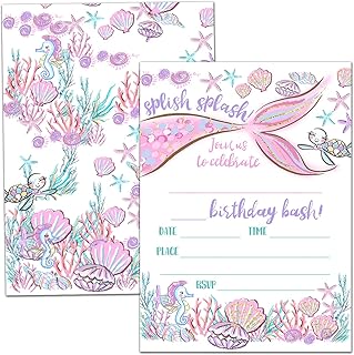 Invitation cards for birthday party on the theme of the ocean Bleish Splash, celebration of the siren, party items, special gifts, 20 cards with 20 envelopes - (meiry02).. No stress, just speed — DIAYTAR Nigeria ships in days.