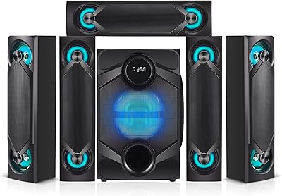 Ninee NHT5.1RGB 5.1 channel household film system - Bluetooth, USB, SD, RCA, Basse de Basses Active 8 ", Passive Radiator, Digital LCD screen, wireless remote control (black, home cinema).. DIAYTAR NIGERIA brings the market to your screen with thousands of affordable products delivered to your door.