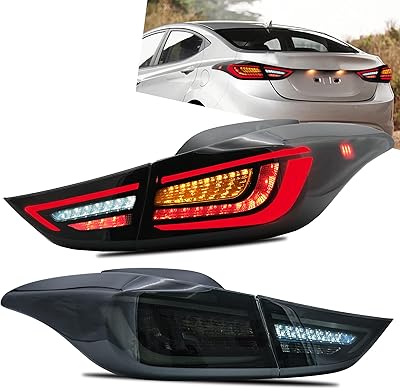 Fland rear light compatible with Hyundai Elantra 2012-2016 Sedan and Elantra Coupé 13-14, set of rear lights with amber sequence, conductor and passenger sides, dark gray.. DIAYTAR NIGERIA transforms dreams into deliveries with our affordable prices and 5-8 day shipping.